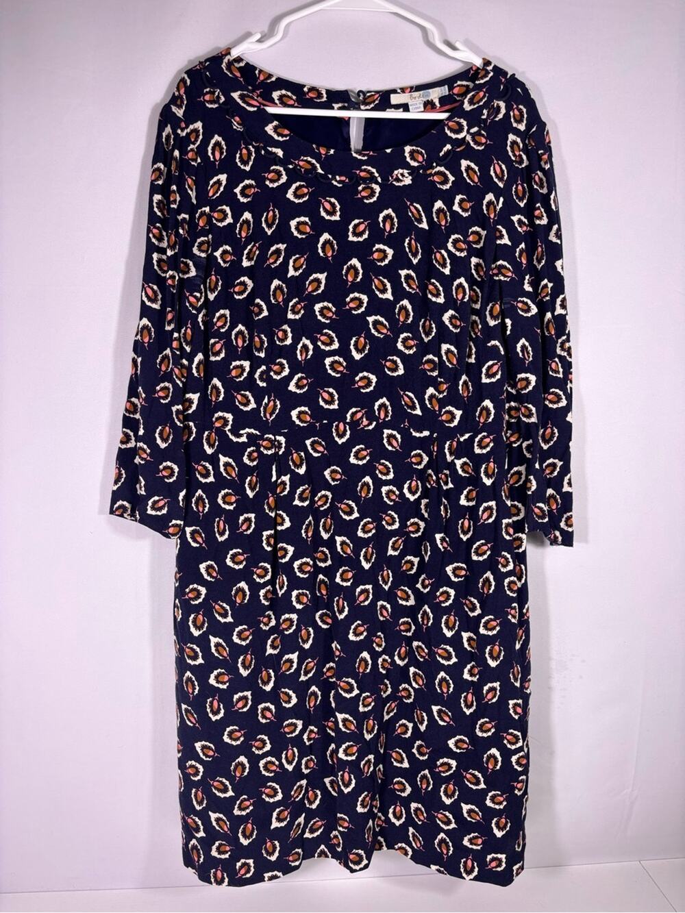 Boden Navy Abstract Floral Printed Viscose Midi Dress Pockets Size 12 0704